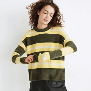 Madewell Striped Fulton Pullover Sweater green heather grass M
